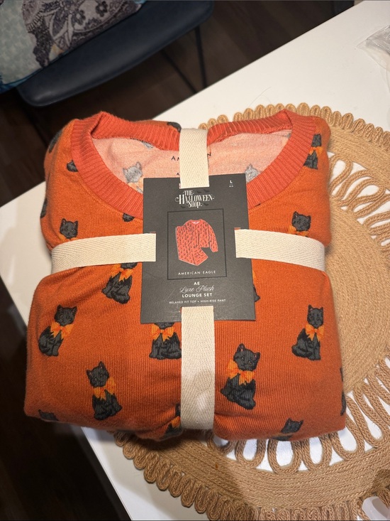 American Eagle Outfitters Other - American Eagle Outfitters Orange Crewneck Sweater with Black Cat Motif